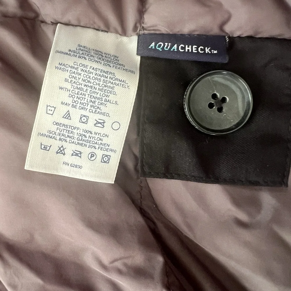 Lands End Long Down Winter Puffer Coat Womens AquaCheck‎ Black Med Zip-Up Parka